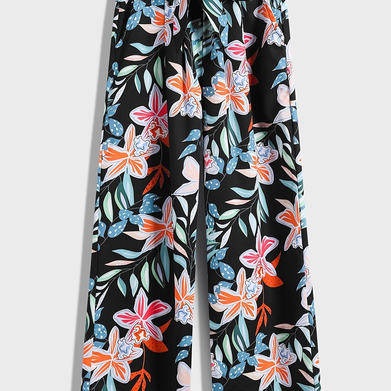 Girls Flower Print Wide Leg Pants Loose Casual