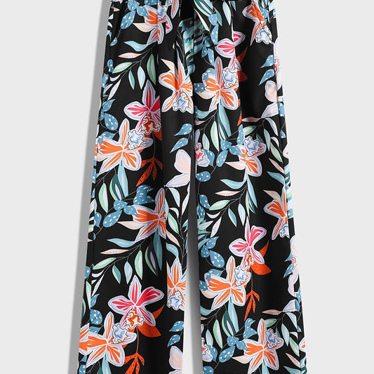 Girls Flower Print Wide Leg Pants Loose Casual