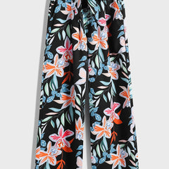 Girls Flower Print Wide Leg Pants Loose Casual