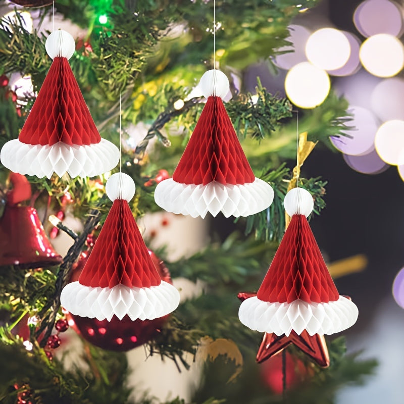 3pcs Honeycomb Santa Hats Xmas Decorations Centerpieces Hanging Ornaments