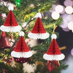 3pcs Honeycomb Santa Hats Xmas Decorations Centerpieces Hanging Ornaments