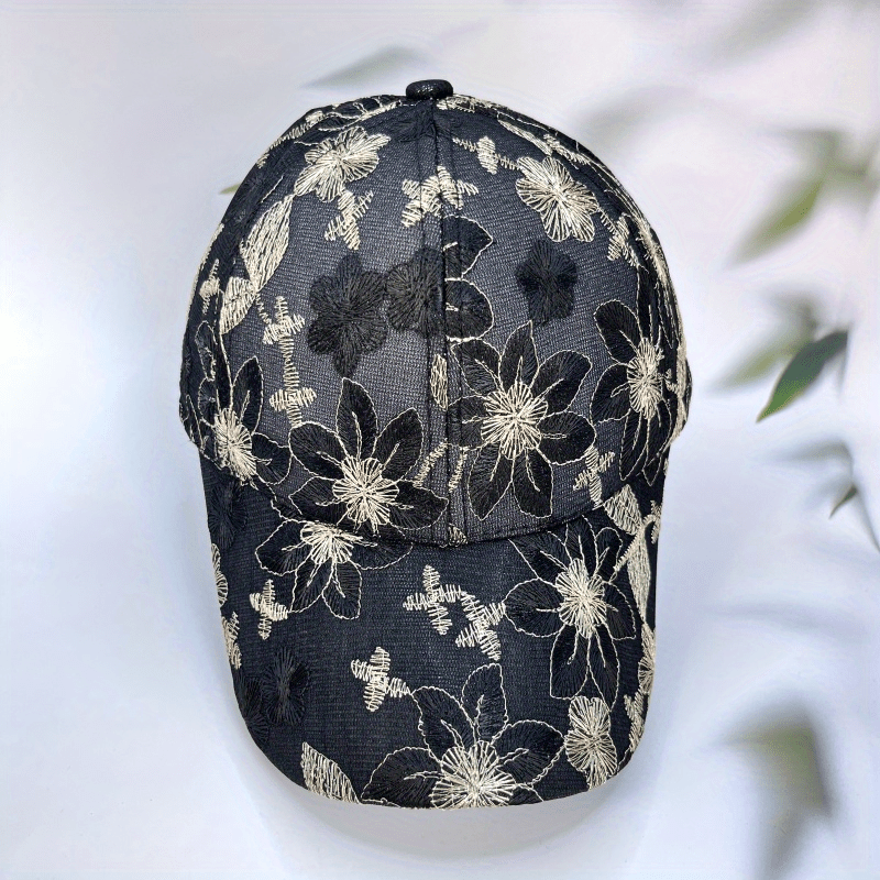 Flower Embroidery Baseball Cap Vintage Lace Mesh Lightweight Dad Hat