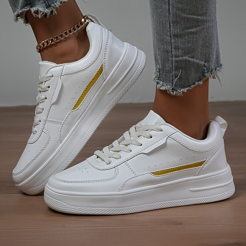 Faux Leather Flat Sneakers Casual Wear Resistant Non Slip Skate