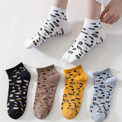 5 Pairs Leopard Crew Socks Soft & Comfy Women's Stockings