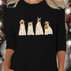 Dog Print Lounge Top Long Sleeve Crew Neck Women's Sleepwear Pajama