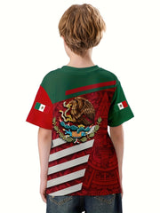 Mexico Flag 3D Print Boy's Casual Tees Short Sleeve Crew Neck T-shirt