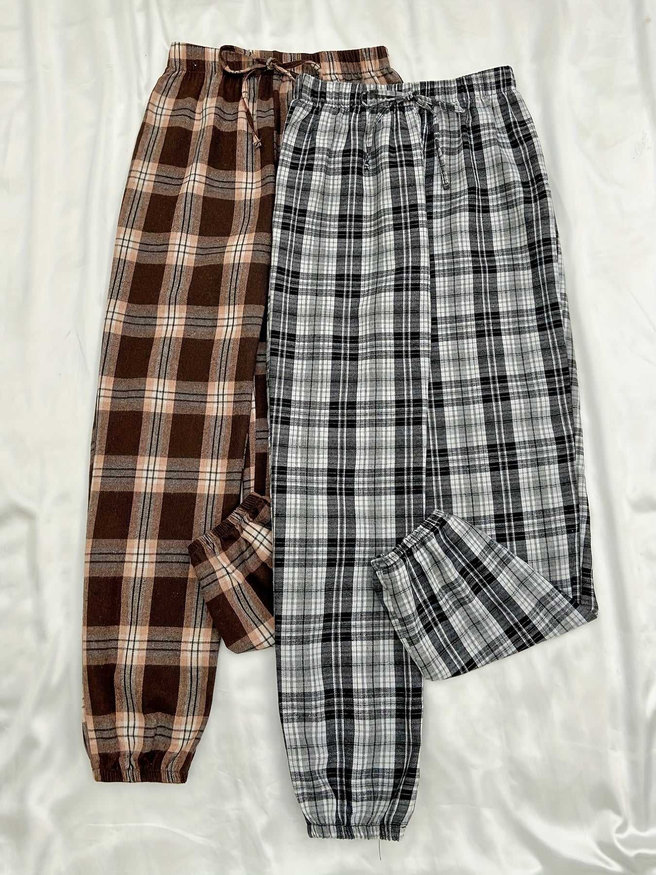 Plaid Sleep Bottoms Elastic Waistband Pants Women's Loungewear