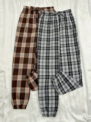 Plaid Sleep Bottoms Elastic Waistband Pants Women's Loungewear