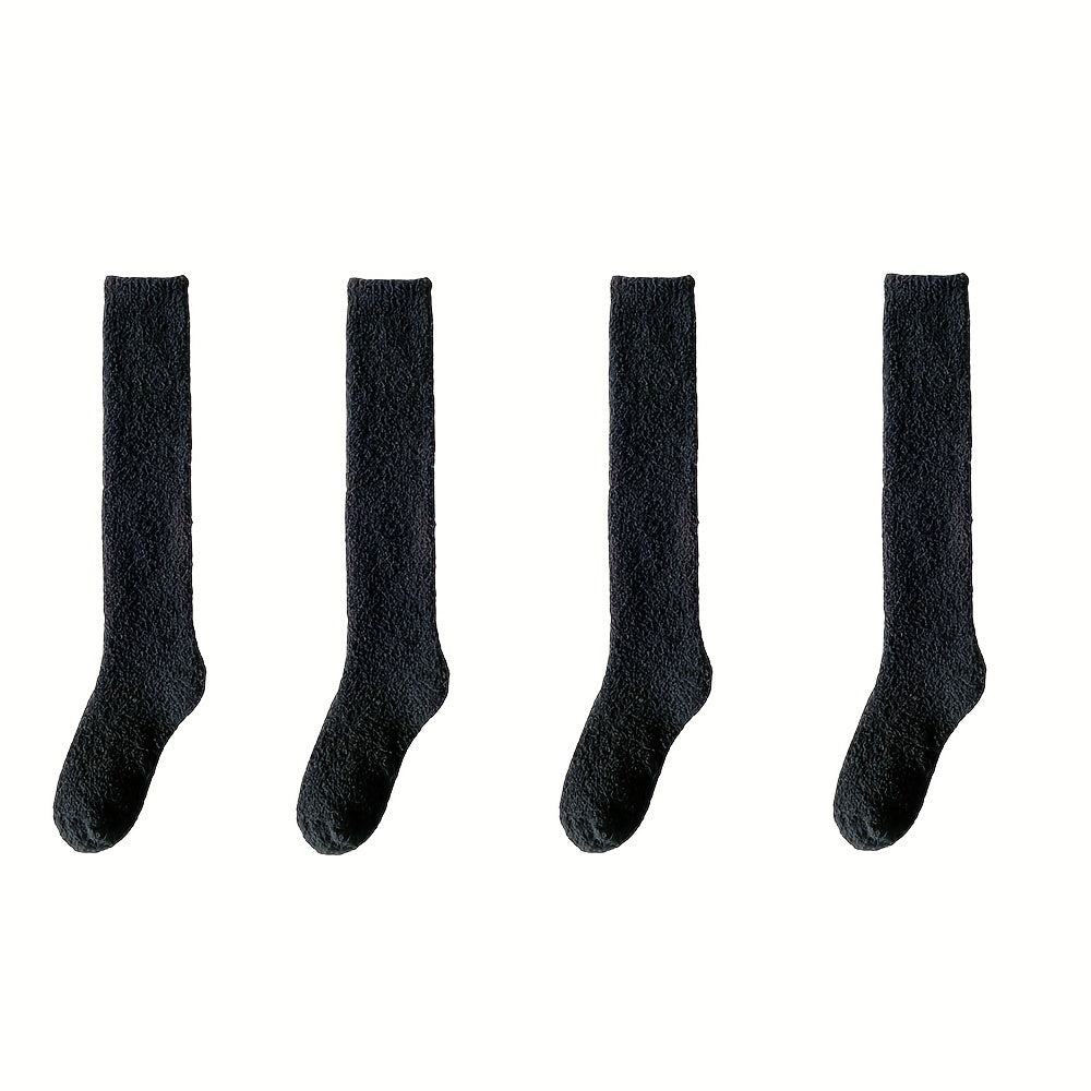 4 Pairs Fuzzy Calf Socks Warm Knee High Stockings for Women