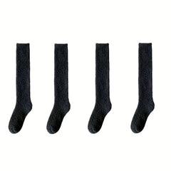 4 Pairs Fuzzy Calf Socks Warm Knee High Stockings for Women