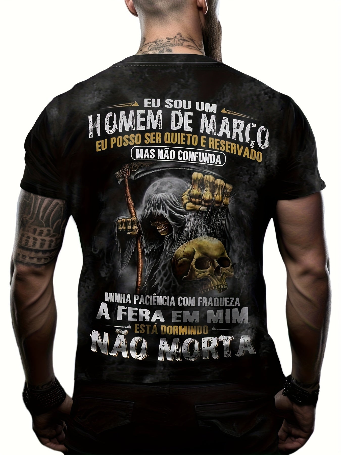 Skeleton Skull Letter Pattern Print Men's Short Sleeve Tee