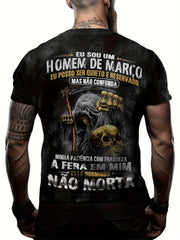 Skeleton Skull Letter Pattern Print Men's Short Sleeve Tee