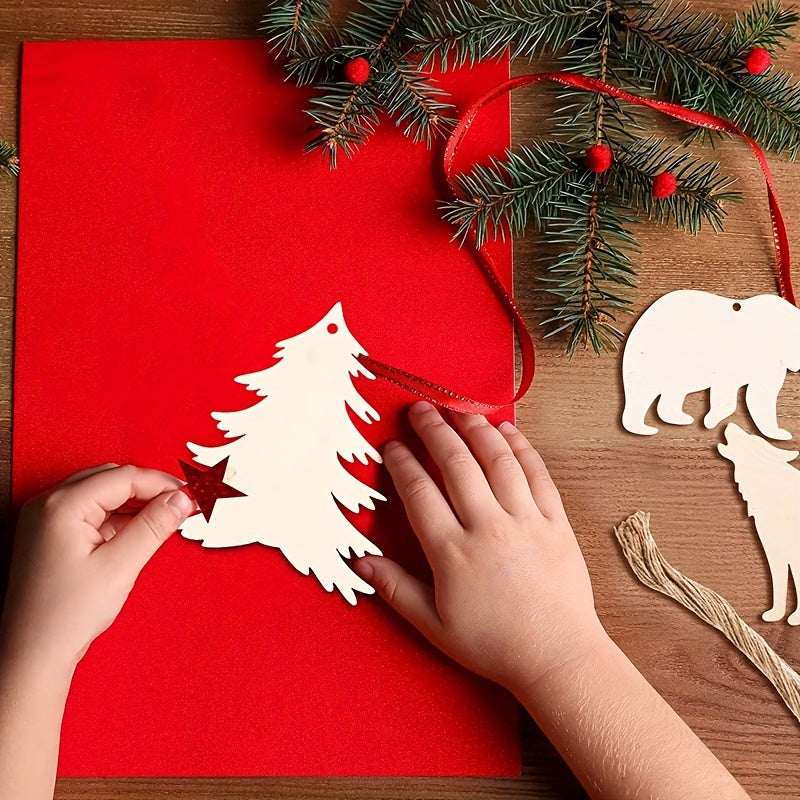 30pcs Wooden Wild Forest Animal Ornaments Hanging Wood Deer Cutouts DIY Decor