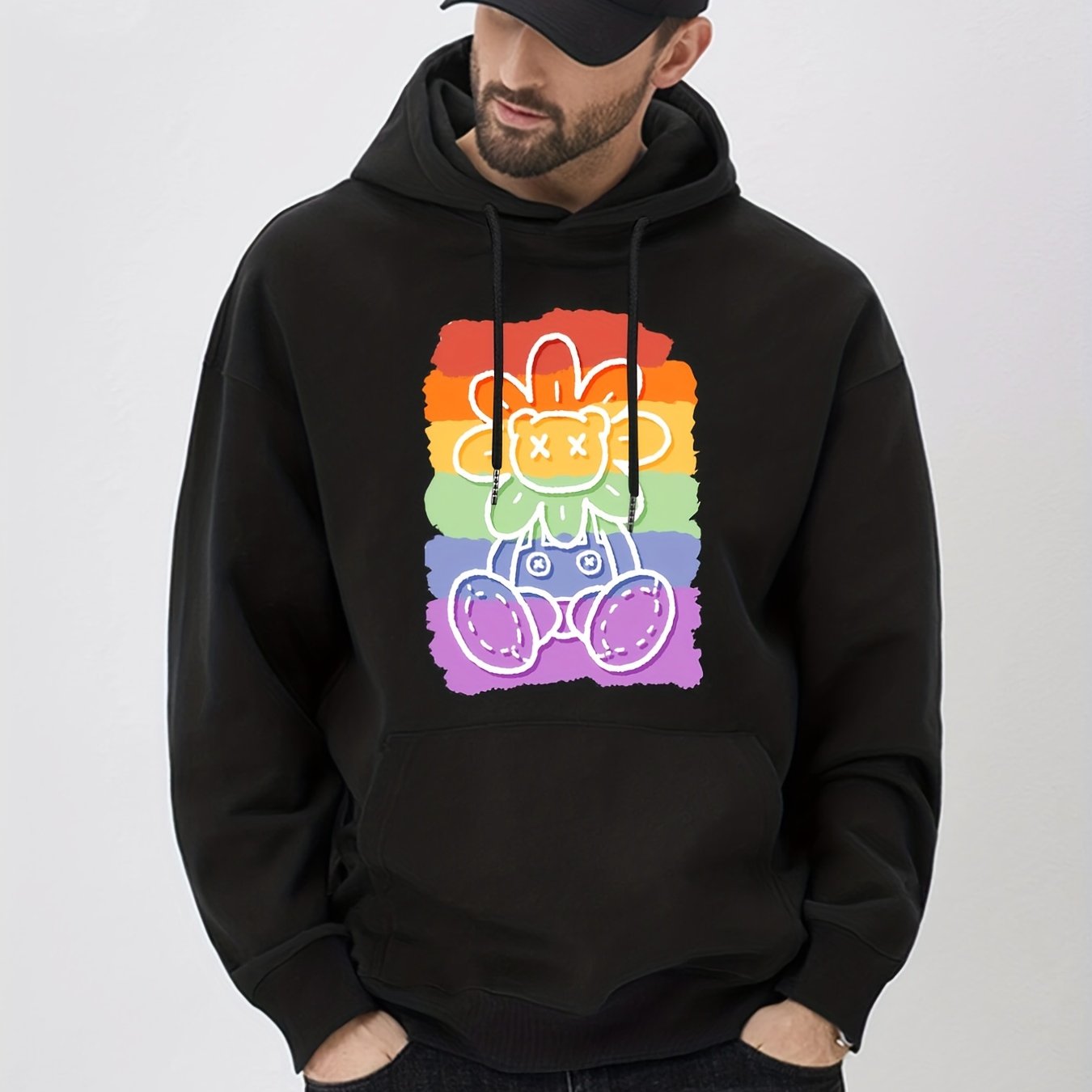 Rainbow Bear Flower Print Hoodie Men's Sweatshirt