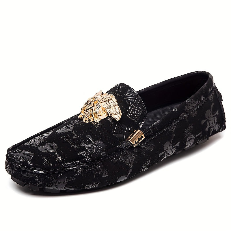 Men's Metallic Decor Loafer Shoes Non-slip Slip-On Driving Shoes