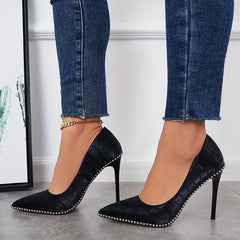 Sexy Pointed Toe High Heels Slip On Stiletto Metal Beads Pumps