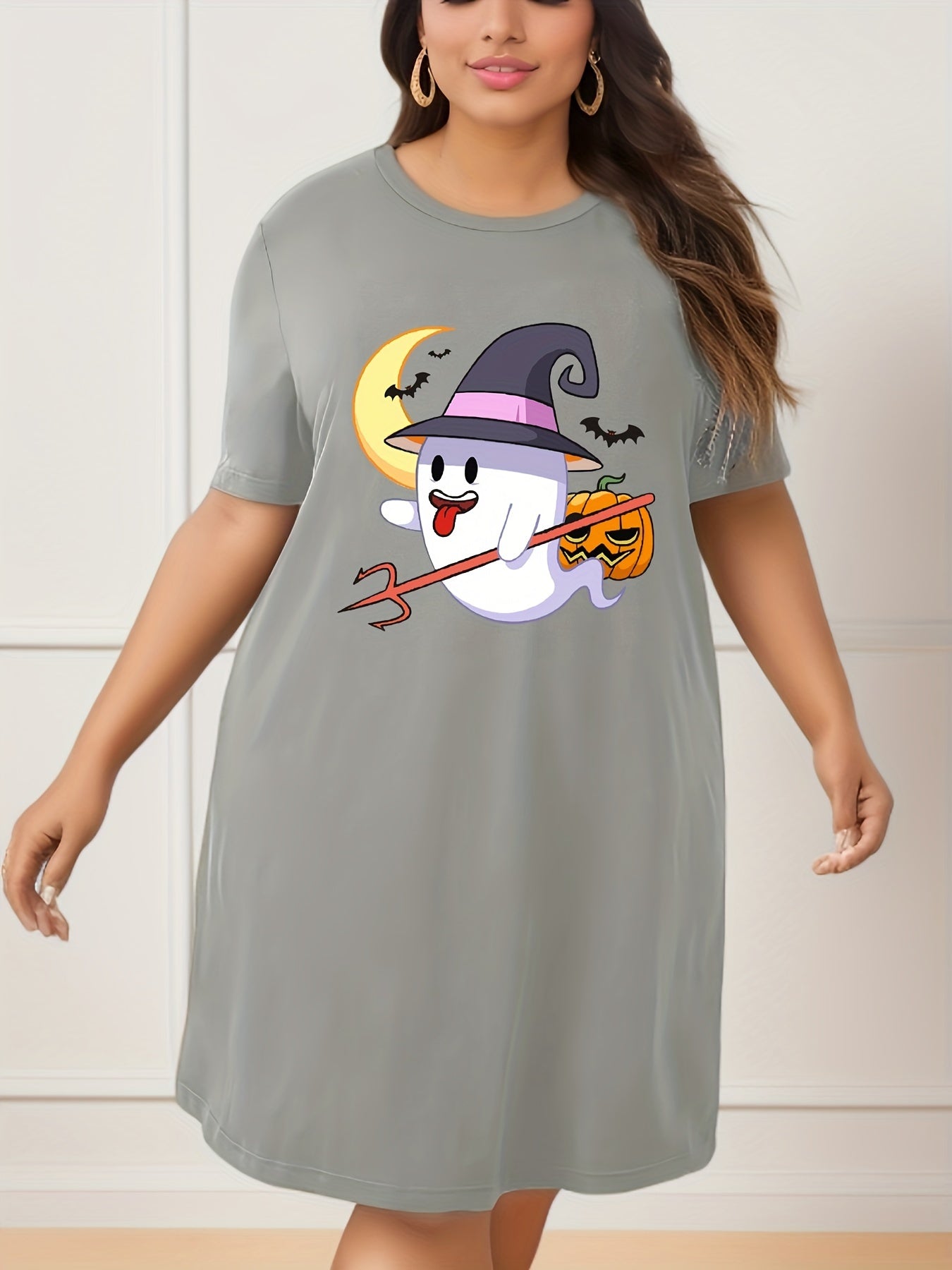 Halloween Lounge Dress Women's Ghost & Pumpkin Print Nightdress