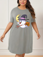 Halloween Lounge Dress Women's Ghost & Pumpkin Print Nightdress