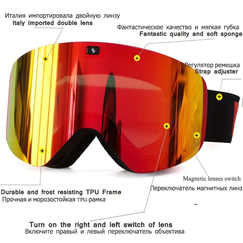Magnetic Ski Goggles Double Layer Lens Anti fog UV400 Snowboard Glasses