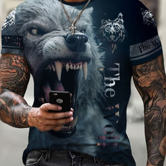 Wolf 3d Pattern Print Men's Short Sleeve T shirt Graphic Tee