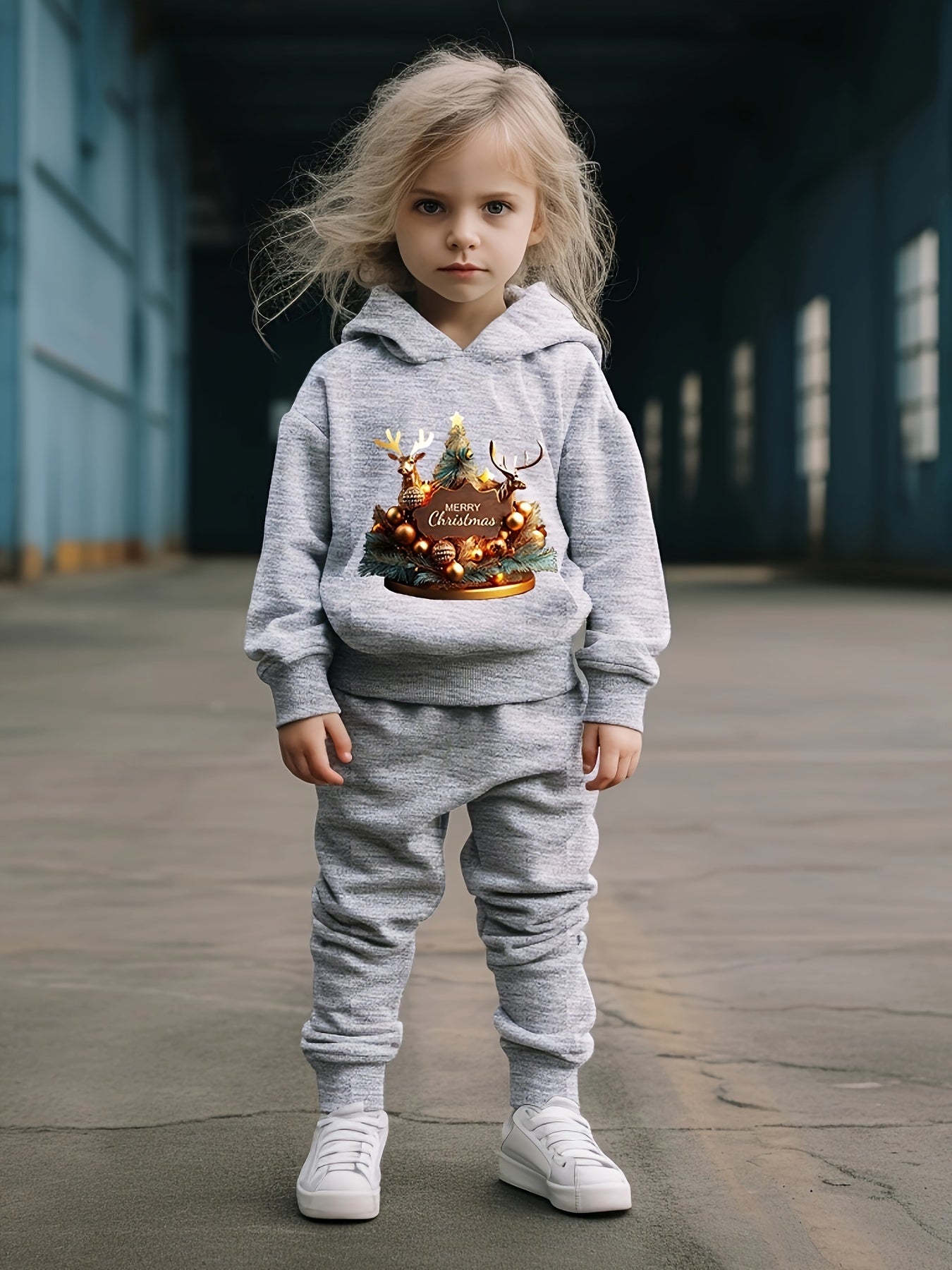 OERYUI Christmas Outfits 2pcs Girls Hoodies Jogger Pants Set For Sports