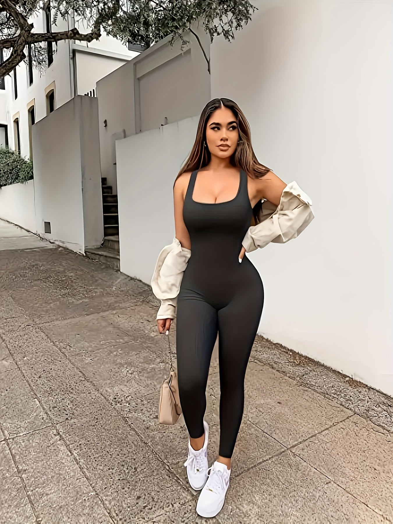 Square Neck Yoga Jumpsuit Sleeveless Bodysuit Activewear