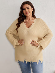 V Neck Distressed Edge Sweater
