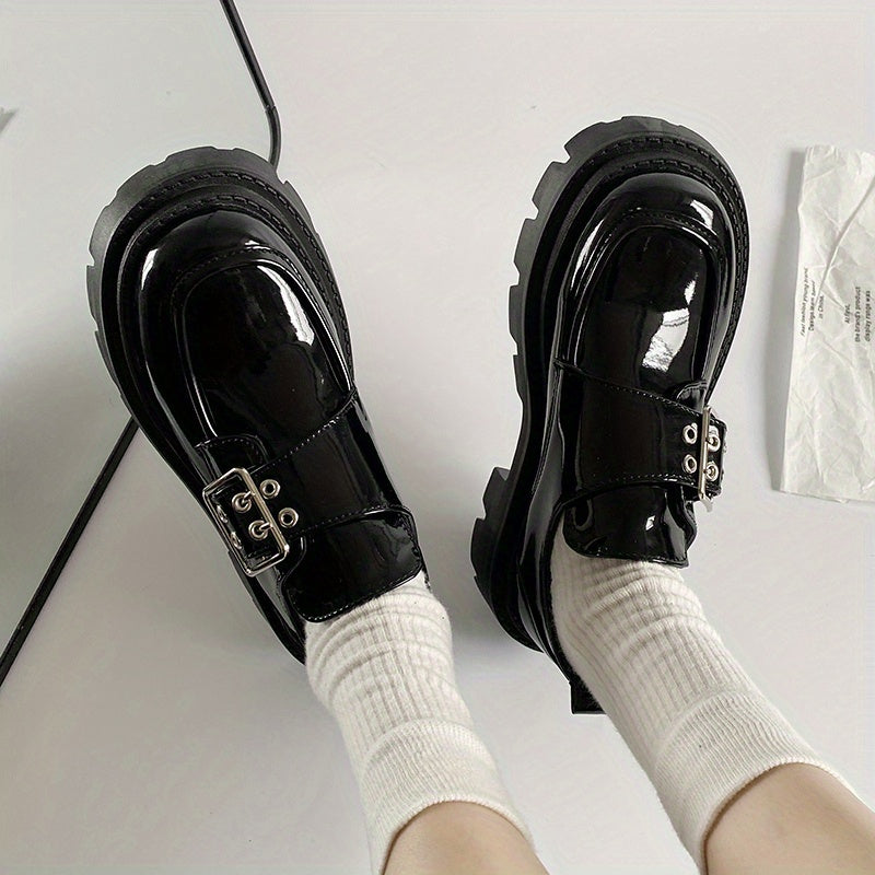 Women's Platform Loafers Retro Round Toe Shoes