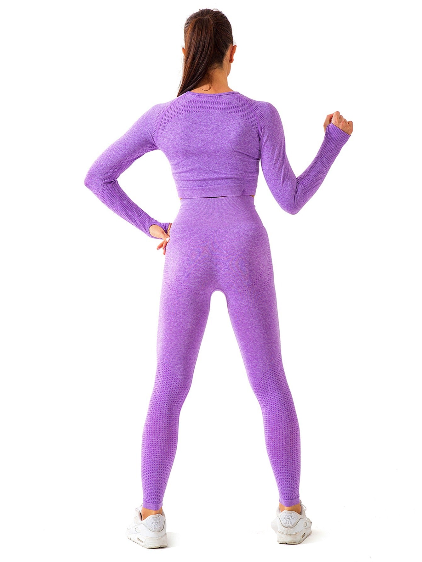 Women's High Waist Yoga Set Long Sleeve Fitness Top & Leggings
