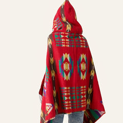 Boho Hoodie Tassel Shawl Geometric Pattern Scarf
