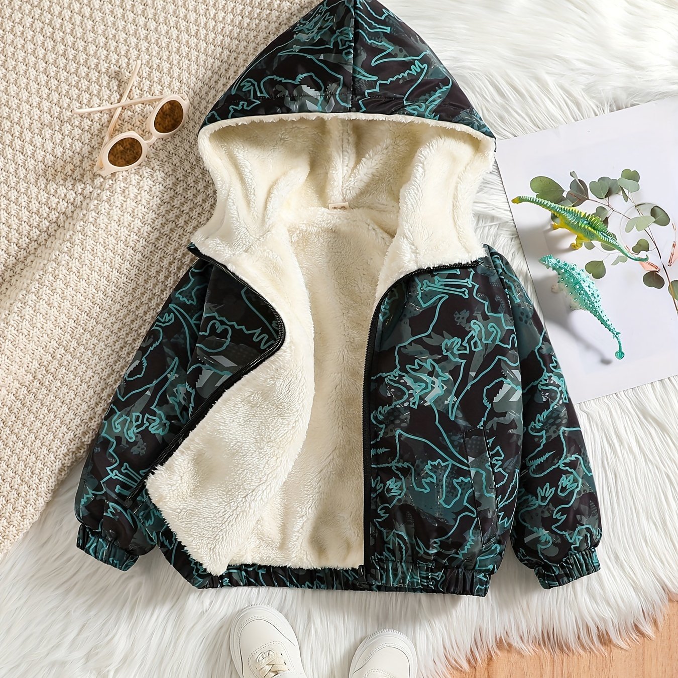 Boys Dino Camo Fleece Zip Hoodie Jacket