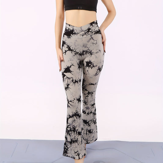 Tie Dye Flared Yoga Pants Cross Waist Activewear