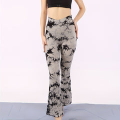 Tie Dye Flared Yoga Pants Cross Waist Activewear