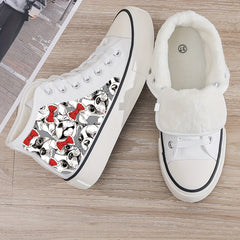 Puppy Print Plush Lined Chunky Sneakers Fall Winter Warm