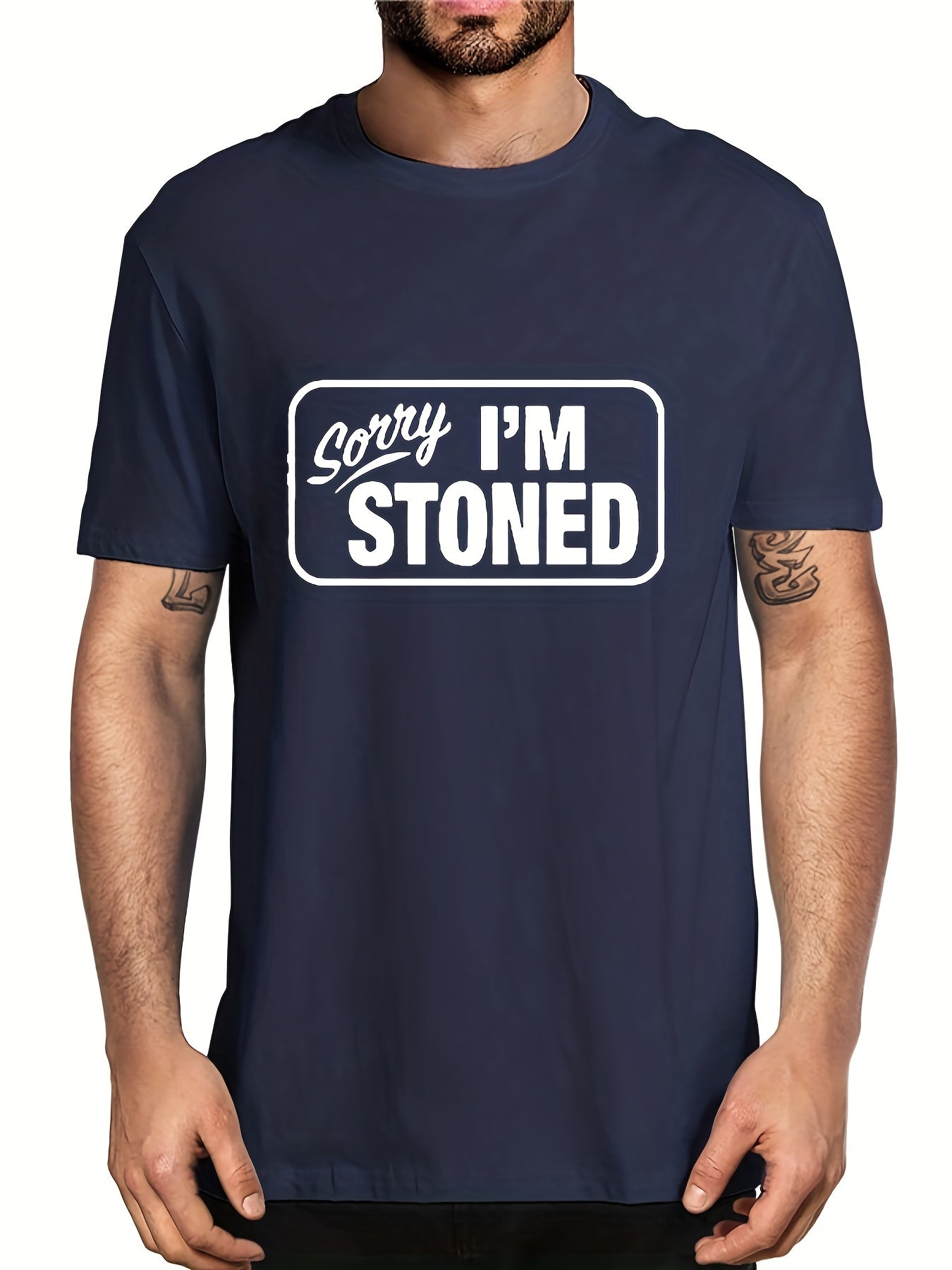 Sorry I'm Stoned Letter Print Men's T shirt