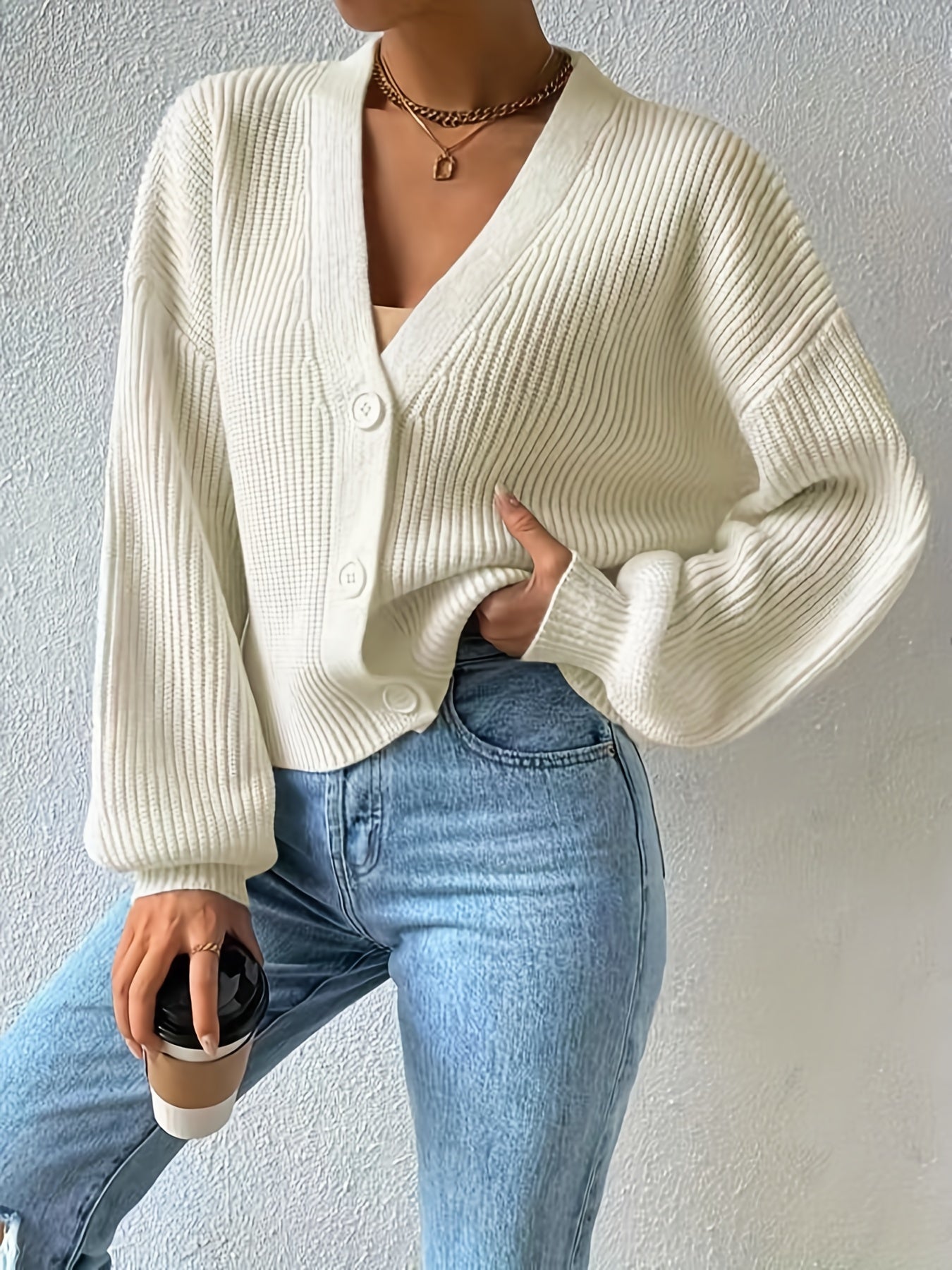 Button Front Knitted Cardigan Long Sleeve