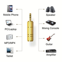 2Pcs Audio Adapter 3.5mm Male to 6.35mm Female + 6.35mm Male to 3.5mm Female