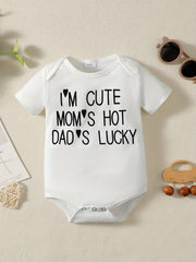 Mom's Hot Daddy's Lucky Letter Printed Cotton Baby Stylish Short Sleeve Romper