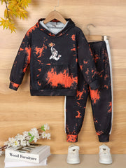 Boy's Tie Dye Hoodie & Sweatpants Set Astronaut Print Outfits Spring Fall
