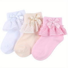 Girls Ruffle Lace Trims Dance Socks - Mesh Thin Crew Socks for Spring
