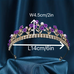 Purple Flower Headband Faux Pearl Princess Crown Head Jewelry