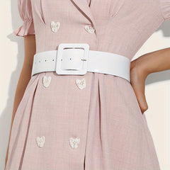 Bright PU Leather Wide Belt with Square Pin Buckle for Women