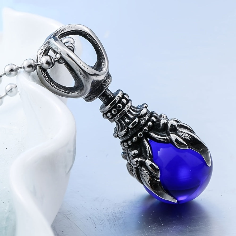 Dragon Claw Pendant Necklace Men's Gothic Red Stone Jewelry