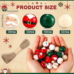 40pcs 20mm Christmas Wood Beads Santa Year's Thanksgiving Winter Bulk