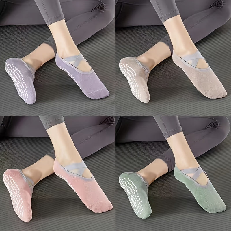 Women's Non Slip Cross Strap Yoga Socks with Grips
