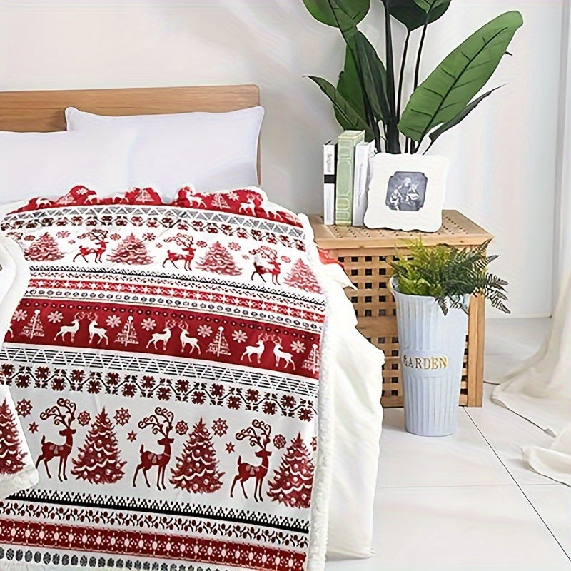 Red Elk Christmas Tree Blanket Bedding Decorative Flannel Blanket