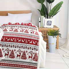 Red Elk Christmas Tree Blanket Bedding Decorative Flannel Blanket