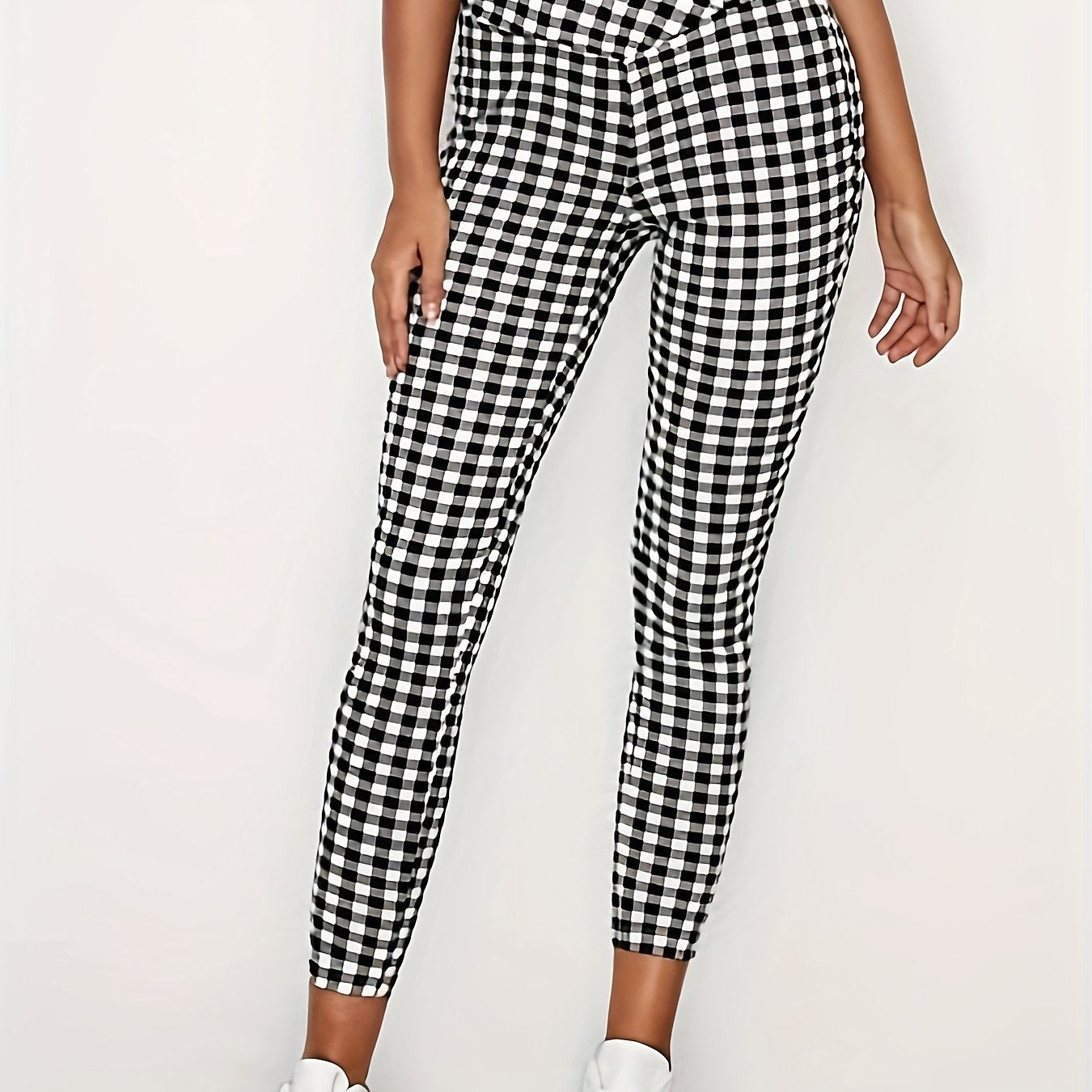 Shepherd Print High Rise Stretch Leggings for Plus Size Women