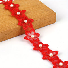 Embroidery Flower Pearl Lace Organza Neckline DIY Accessories