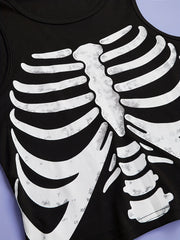 Skeleton Print Tank Top Crew Neck Summer Sleeveless Top
